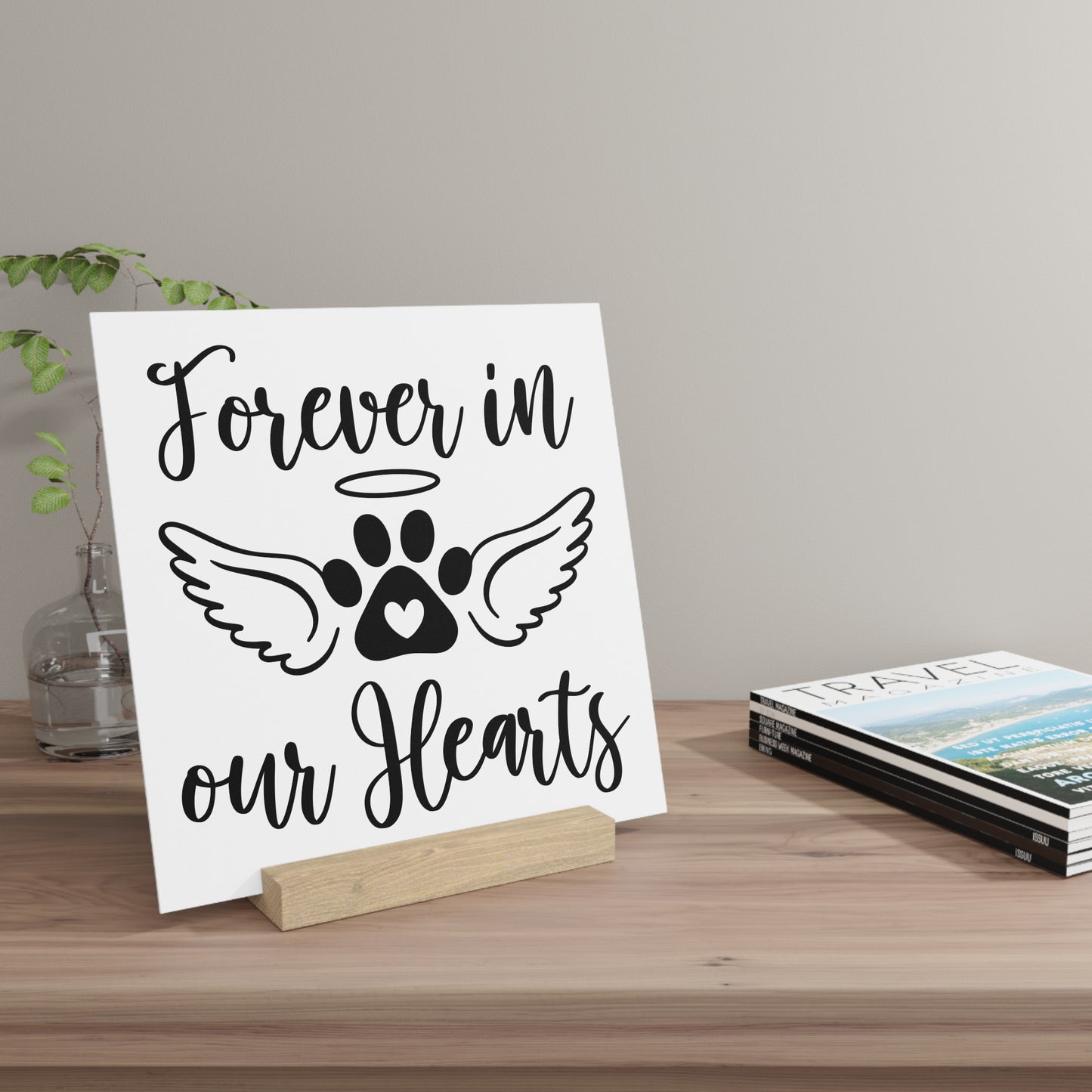 Pet Memorial Gallery Board with Stand - Forever in Our Hearts, Pet Loss Gift, Dog & Cat Remembrance, Home Décor, Grief Comfort