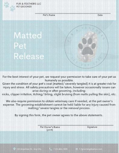 Matting Release Form (physical notepad)