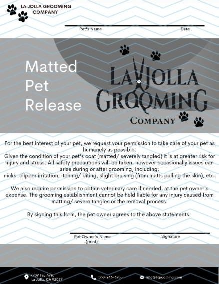 Matting Release Form (physical notepad)