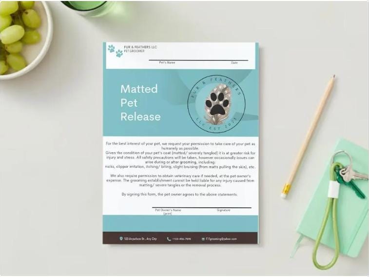 Matting Release Form (physical notepad)